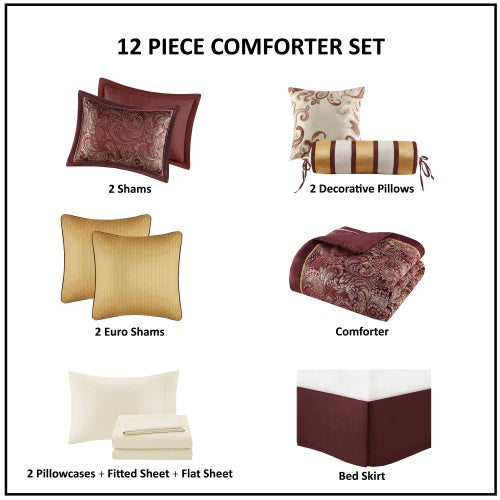 Cotton bed linens and a twelve-piece comforter set