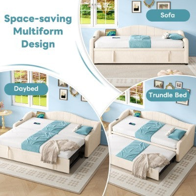 Drei Fuß langes Einzelbett aus Samt mit USB- und Typ-C-Anschlüssen