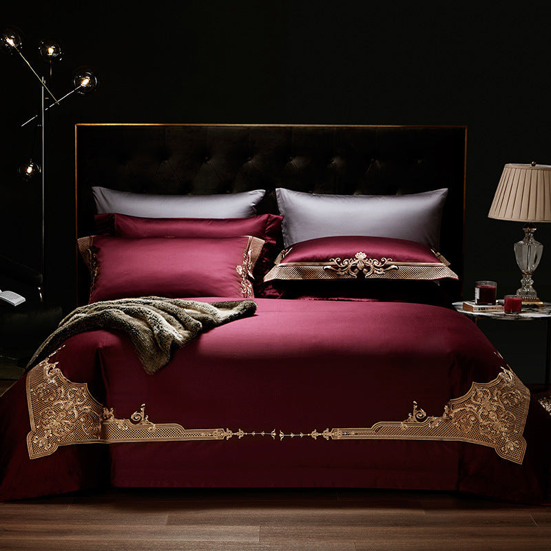 Four-piece Wedding Bed in Luxurious Burgundy