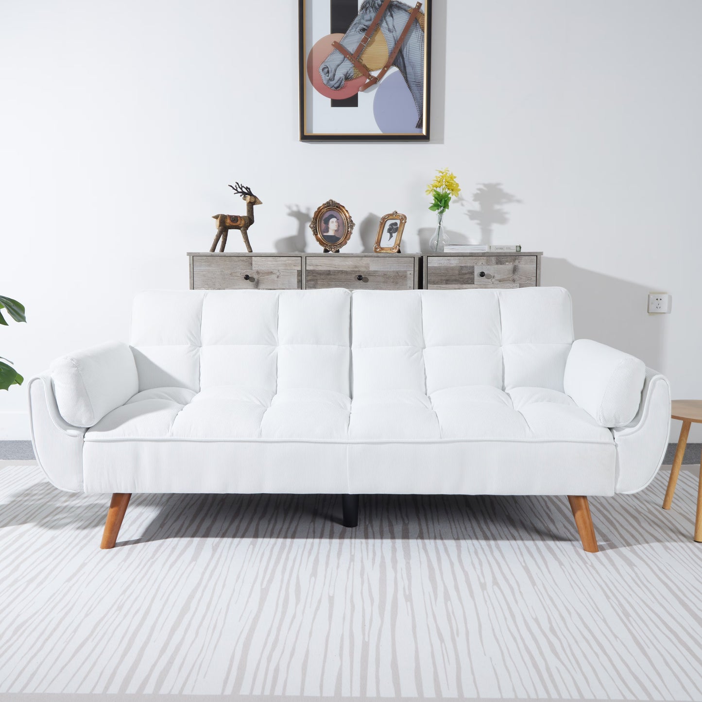 Luxe Corduroy Convertible Sofa Bed – Pure White Elegance
