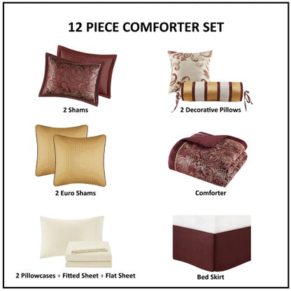 Cotton bed linens and a twelve-piece comforter set