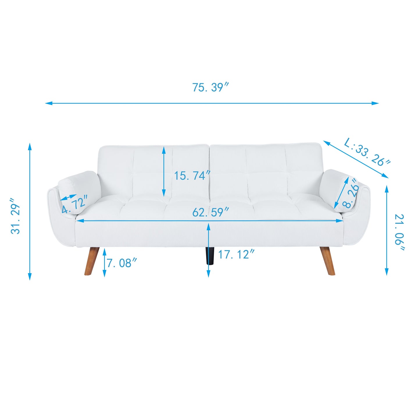 Luxe Corduroy Convertible Sofa Bed – Pure White Elegance