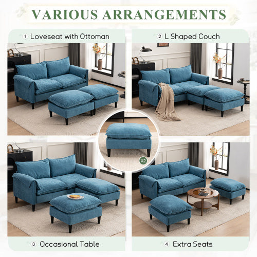 Modular Convertible U-Shaped Sectional Sofa with Integrated Footstools