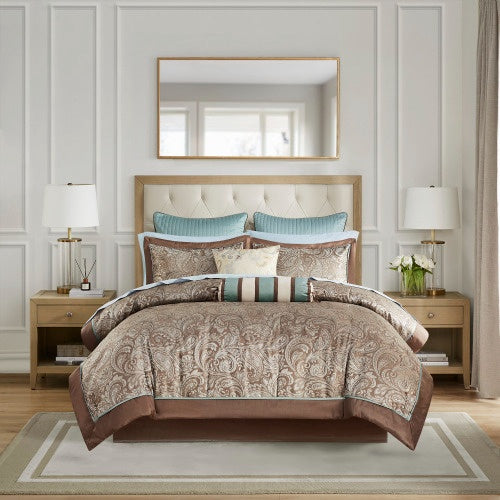 Cotton bed linens and a twelve-piece comforter set