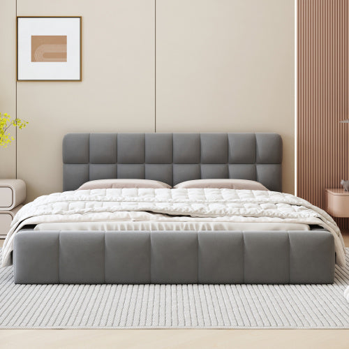 A double bed with a backrest made of soft linen
