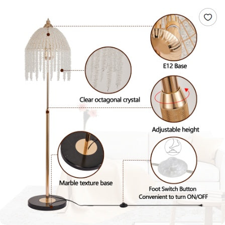 3-Light Elegant Crystal Floor Lamp  Vintage Waterfall Design