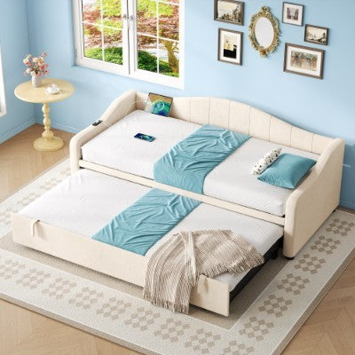 Three-foot single velvet bed with USB and Type-C ports
