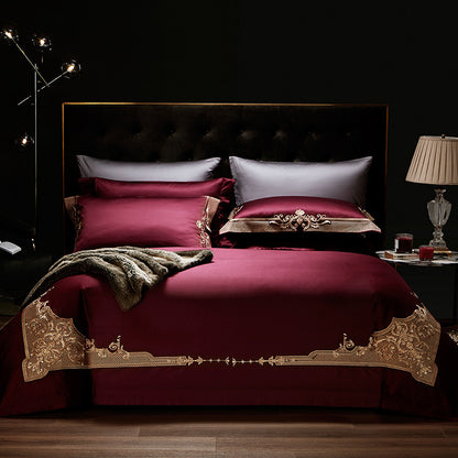 Four-piece Wedding Bed in Luxurious Burgundy