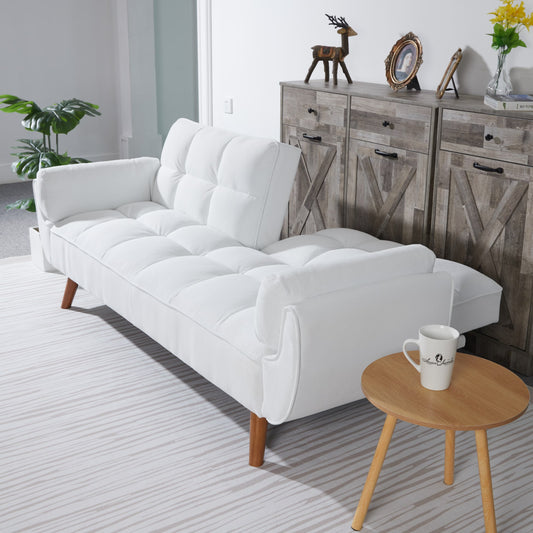 Luxe Corduroy Convertible Sofa Bed – Pure White Elegance