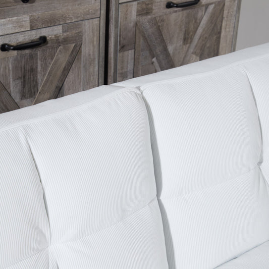Luxe Corduroy Convertible Sofa Bed – Pure White Elegance