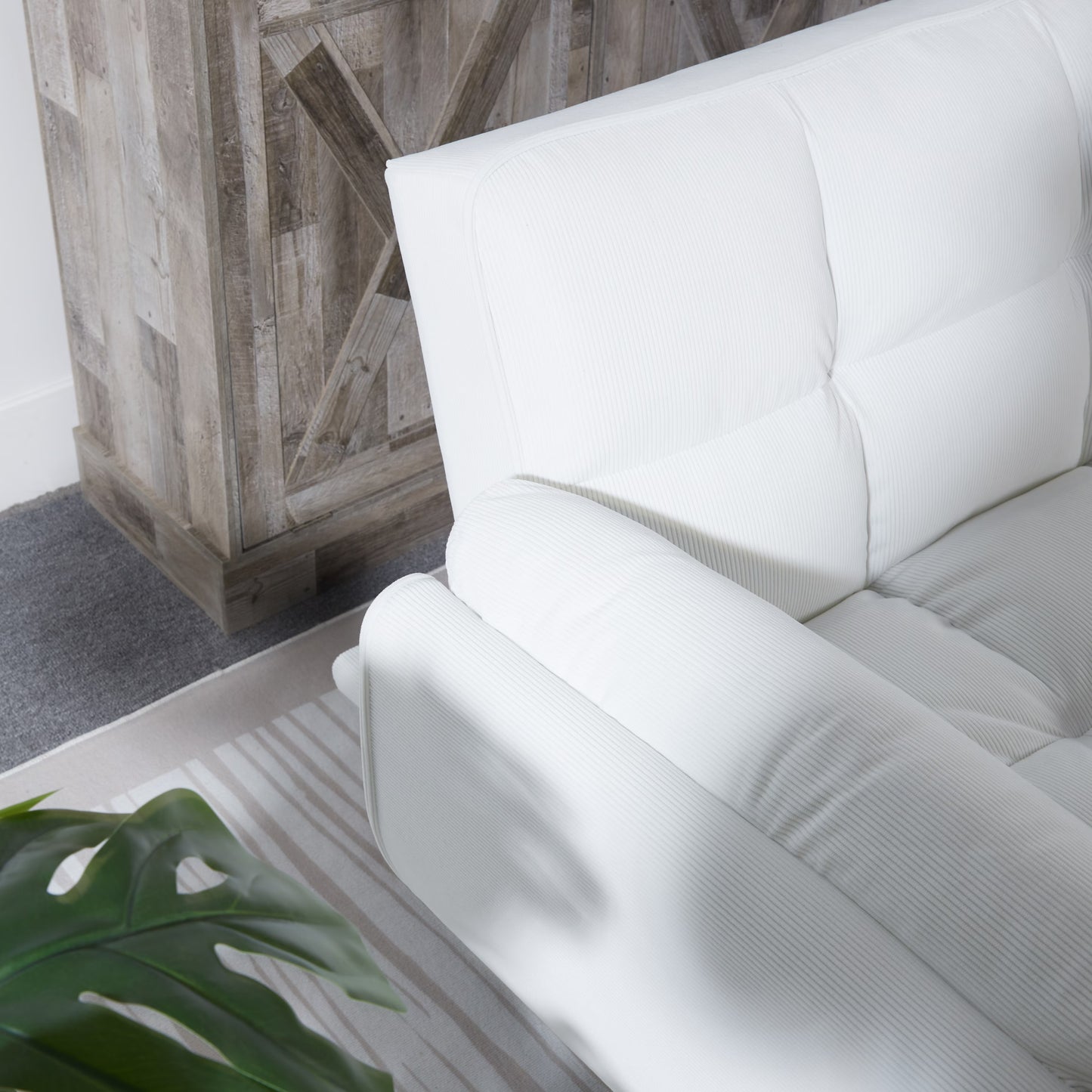 Luxe Corduroy Convertible Sofa Bed – Pure White Elegance