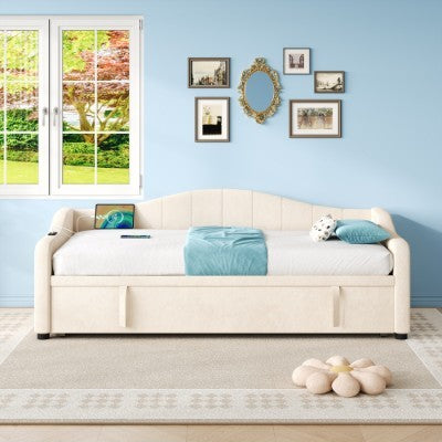 Three-foot single velvet bed with USB and Type-C ports