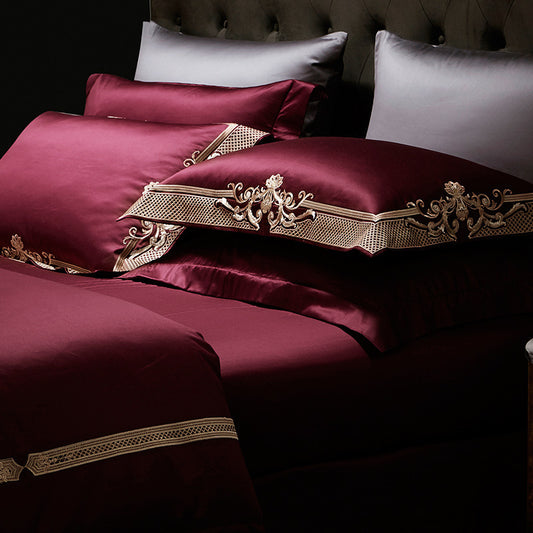 Four-piece Wedding Bed in Luxurious Burgundy